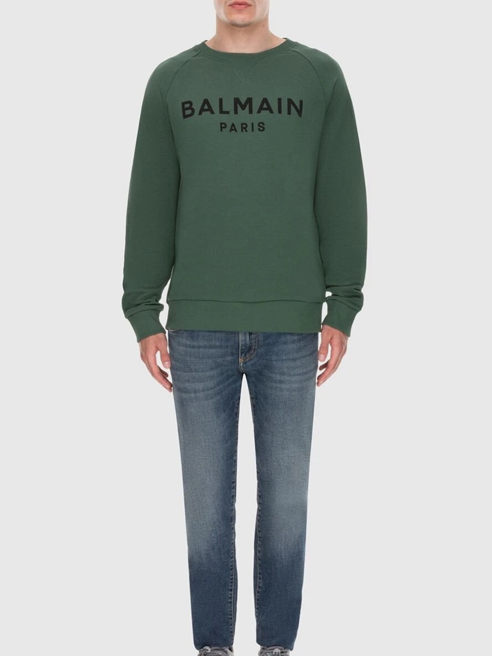Balmain Green Crewneck Sweatshirt with Black Logo Print